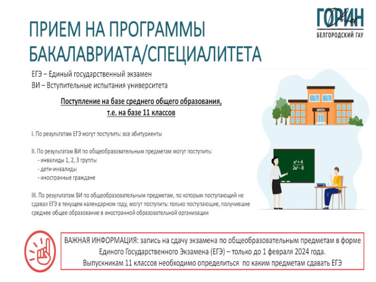 Информация о выборе предметов ЕГЭ для поступления в Белгородский ГАУ в 2024 году.